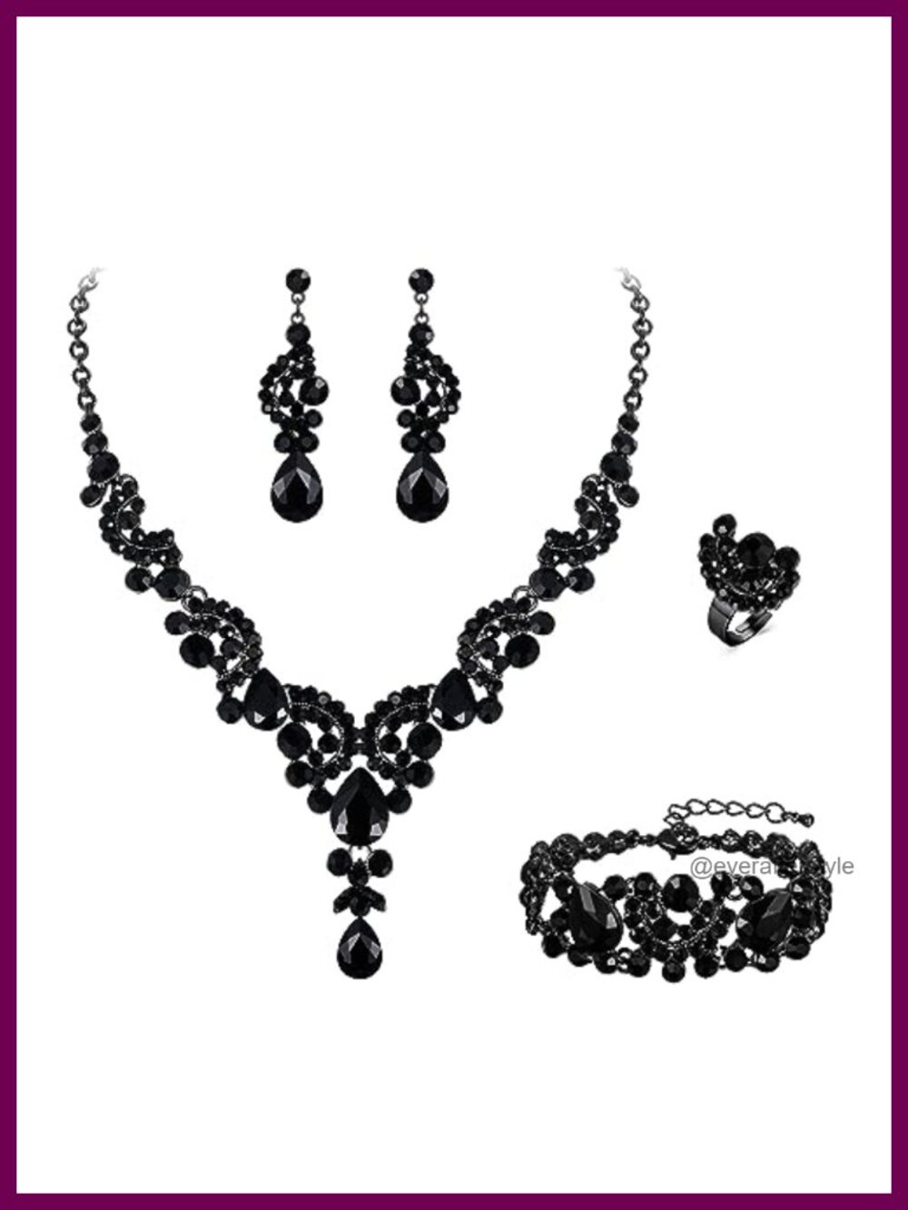 Crystal Rhinestone Floral Wave Drop Necklace Earrings Bridal Jewelry Set